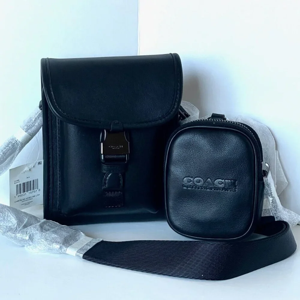 Coach Charter North South Crossbody Black Leather w Hybrid Pouch 2 in 1 C2388